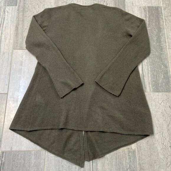 Minnie Rose 100% Cashmere Open Front Duster Cardigan Sweater Green/Brown Sz Med - Picture 7 of 9